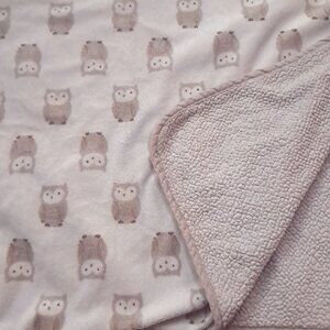 Carter's Owl Baby Blanket Security Lovey Sherpa Brown Gray Tan‎ brown Cream READ